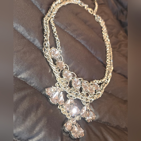 Vintage Victorian gem necklace bib crystal silver chain statement piece - Picture 8 of 10